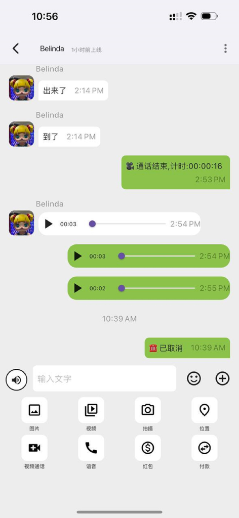 FChat - FChat mobile app chat interface with text and voice messages