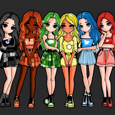 a group of girls realistic