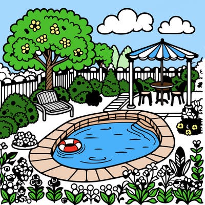 garden with a swimming pool