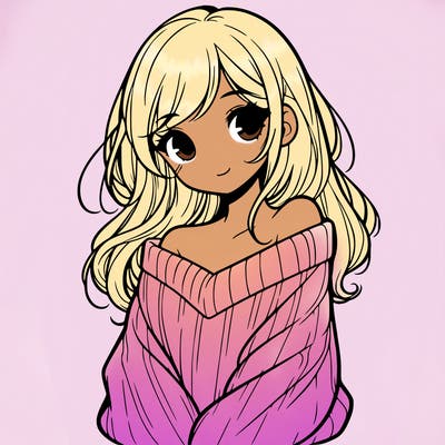 shy pretty girl wearing a sweater that is falling off one shoulder portrait