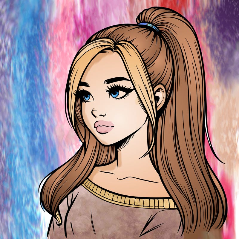 realistic girl with a high ponytail