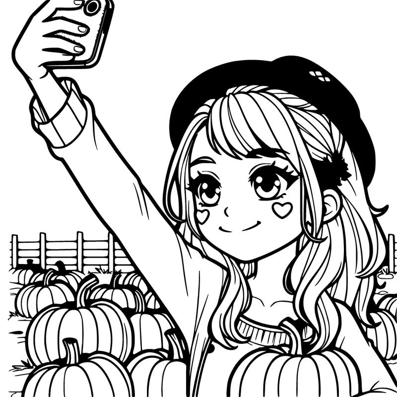girl taking a selfie at pumpkin patch