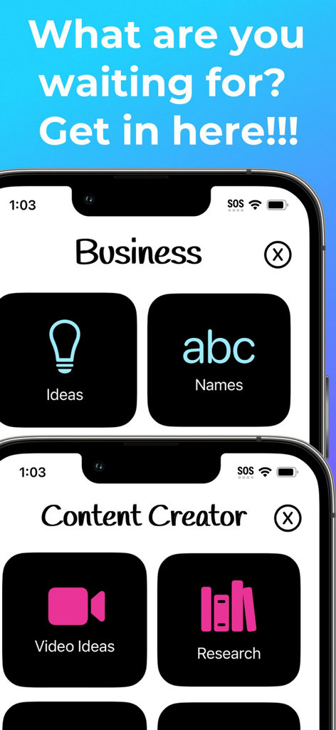 Interface of the Write For Me AI Essay Writer app showing business and content creator tools on two iPhones
