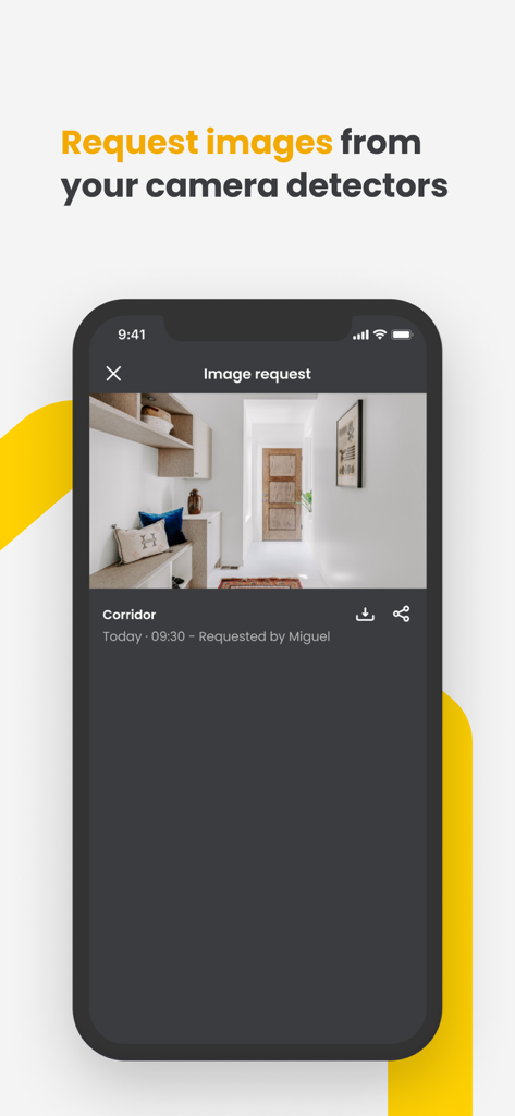 Prosegur SMART. - 自宅の廊下のセキュリティ画像をリクエストして表示しているProsegur SMARTアプリの画面。