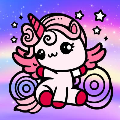 cute unicorn with spiral horn and wings