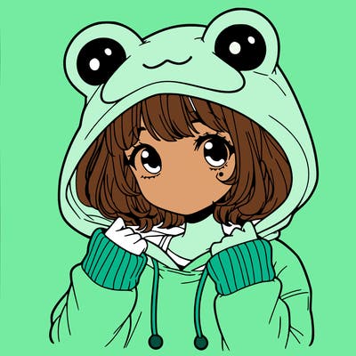 a cute teenage girl wearing a frog hoodie