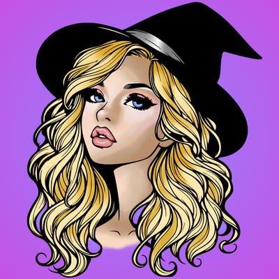 realistic witch girl with wavy hair and lips