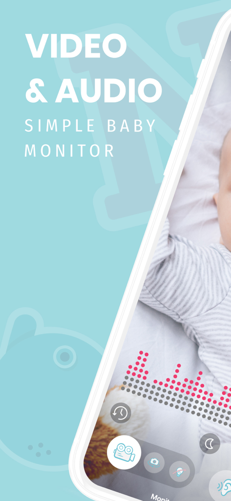 Interfaccia di monitoraggio video e audio in diretta dell'app Baby Monitor Nancy che mostra un bambino che dorme.