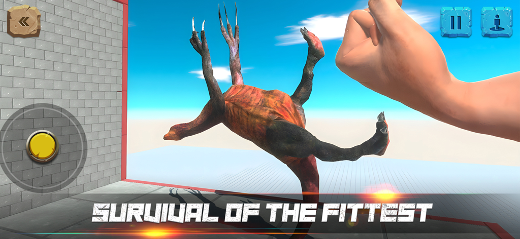 Animal Revolt Battle Simulator - 巨大な手が、物理ベースのバトルシミュレーターでクリーチャーと対話する様子