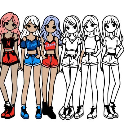 a group of girls wearing crop tops and shorts