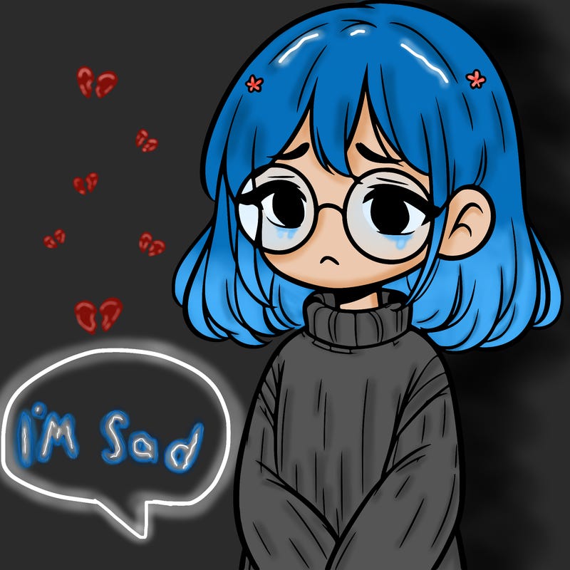 sad girl with glasses in a sweater