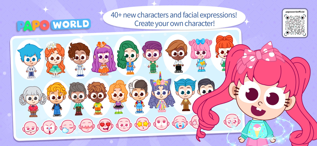 Papo Town: World - A menu of colorful custom characters and different facial expressions in Papo Town World.