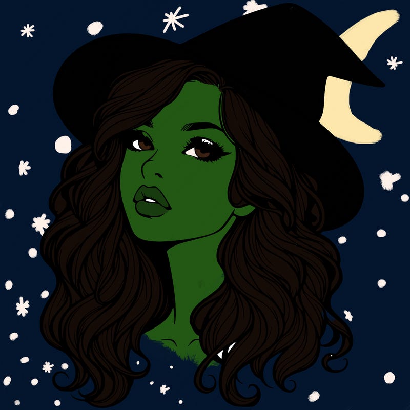 realistic witch girl with wavy hair and lips