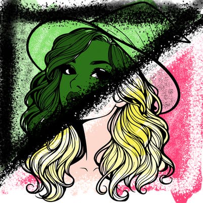 realistic witch girl with wavy hair and lips