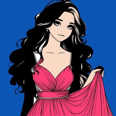 realistic girl in flowy silky prom dress