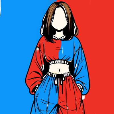 realistic girl faceless with baggy pants and a crop top