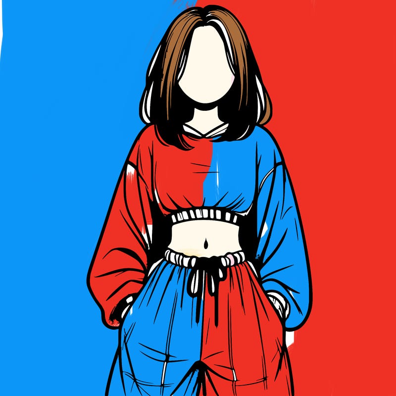 realistic girl faceless with baggy pants and a crop top