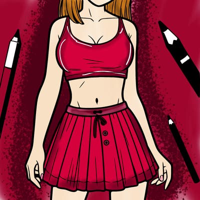 a woman wearing croptop and skirt