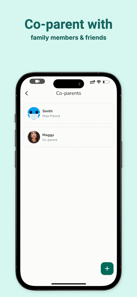 Furry Friend : Pet Care App - Mobile app interface showing the co-parenting feature with a list of shared pet caregivers