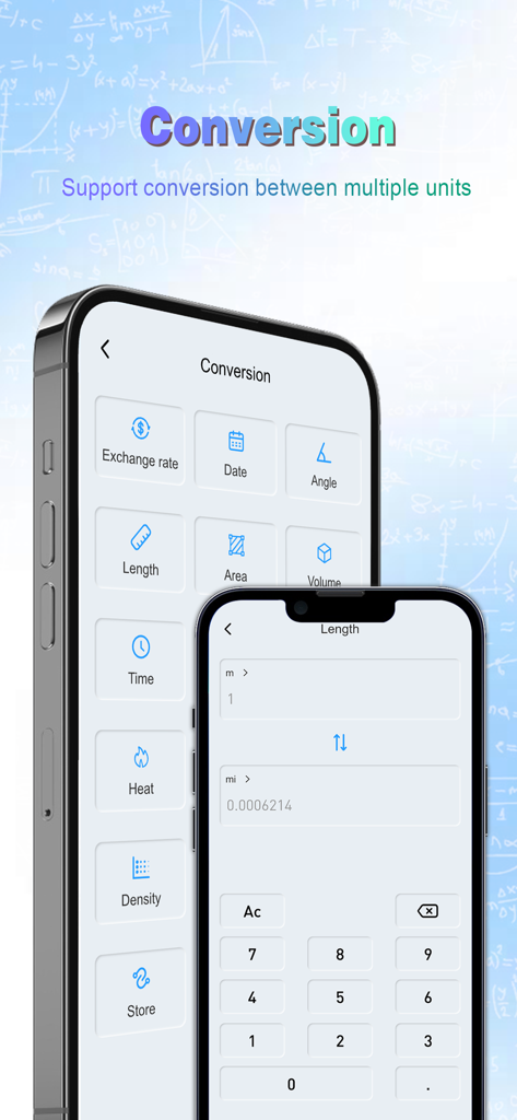 AI QuickSolver - Interfaz de la aplicación AI QuickSolver que muestra varias categorías de conversión de unidades como longitud y moneda