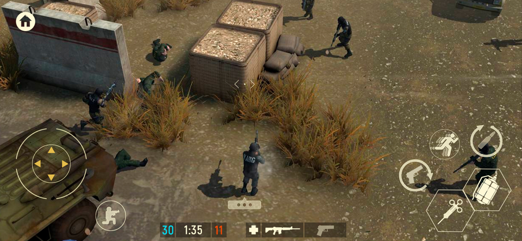 Gameplay of Tacticool showing a top down tactical shooter match