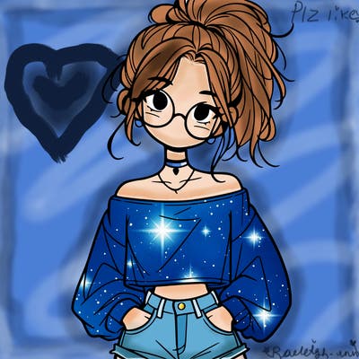 girl with a messy ponytail glasses a baggy crop top and jean shorts