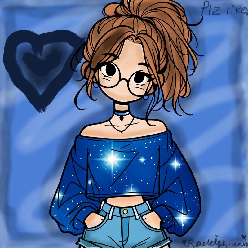 girl with a messy ponytail glasses a baggy crop top and jean shorts