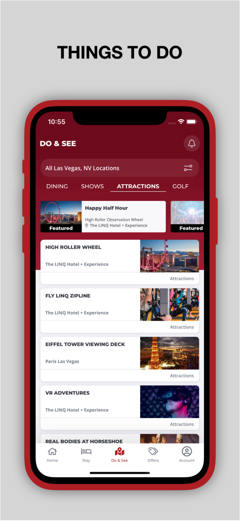 Caesars Rewards Resort Offers - L'application mobile Caesars Rewards présente les attractions et les activités de Las Vegas.