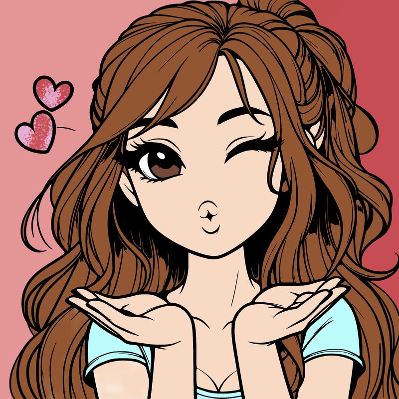 realistic girl winking and blowing a kiss while making heart hands