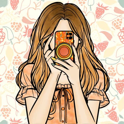 a realistic girl holding her phone taking pictures