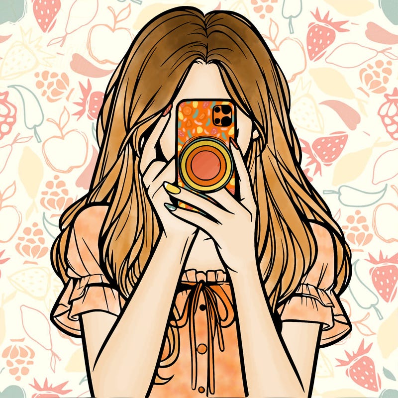 a realistic girl holding her phone taking pictures