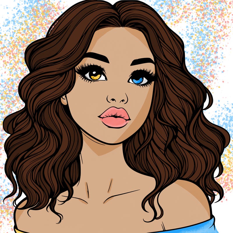 realistic girl with wavy hair and lips