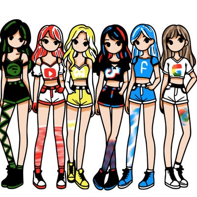 a group of girls wearing crop tops and shorts