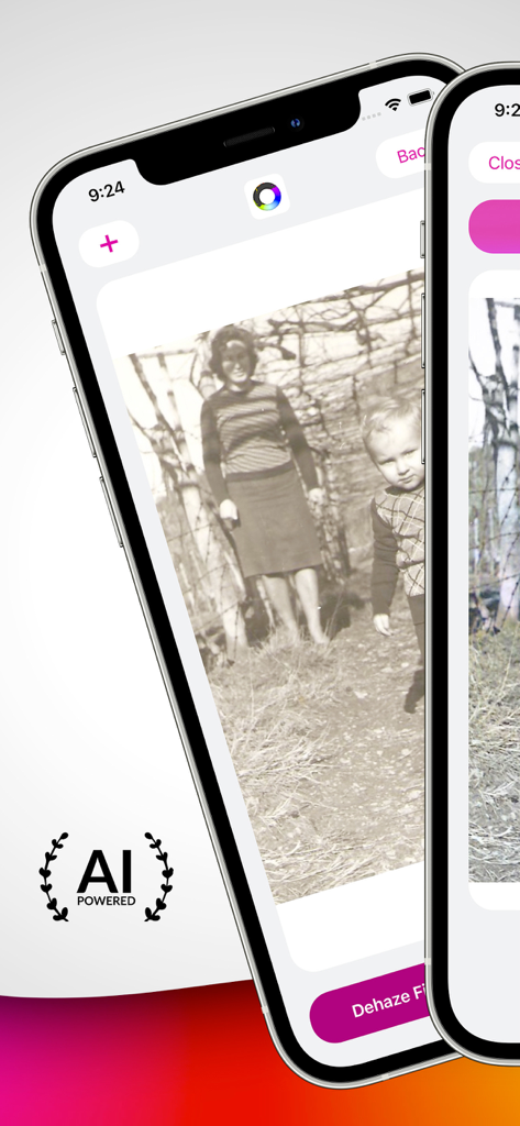 Image Colorize - Old Photos AI - Interface of an AI app for colorizing and restoring old black and white family photos