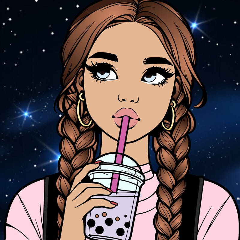 realistic girl with braided hair drinking boba