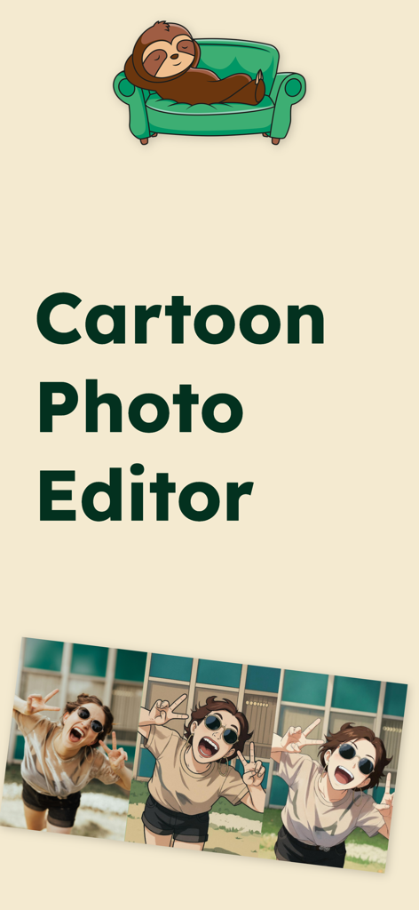 A screen from the Cartoon Me app showing a young woman's photo transformed into different cartoon and anime styles.