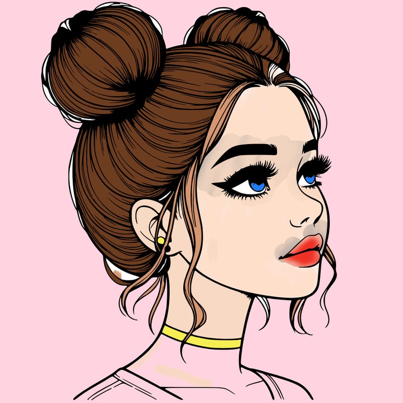 realistic girl with buns on the top of her head