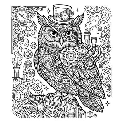Embark on a captivating coloring journey with this unique Steampunk Owl design, blending intricate dot work with industrial Victorian fantasy. Discover gears, pipes, and a wise gaze, all waiting for your artistic touch to bring them to life.
