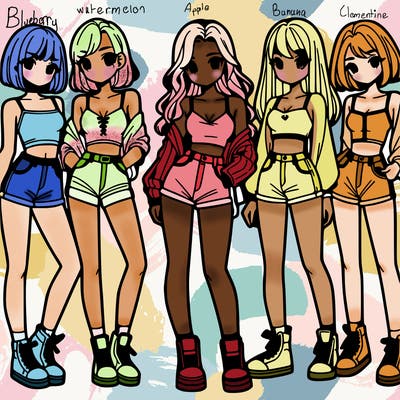 a group of girls wearing crop tops and shorts