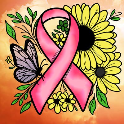cancer awareness symbol with flowers and butterflies