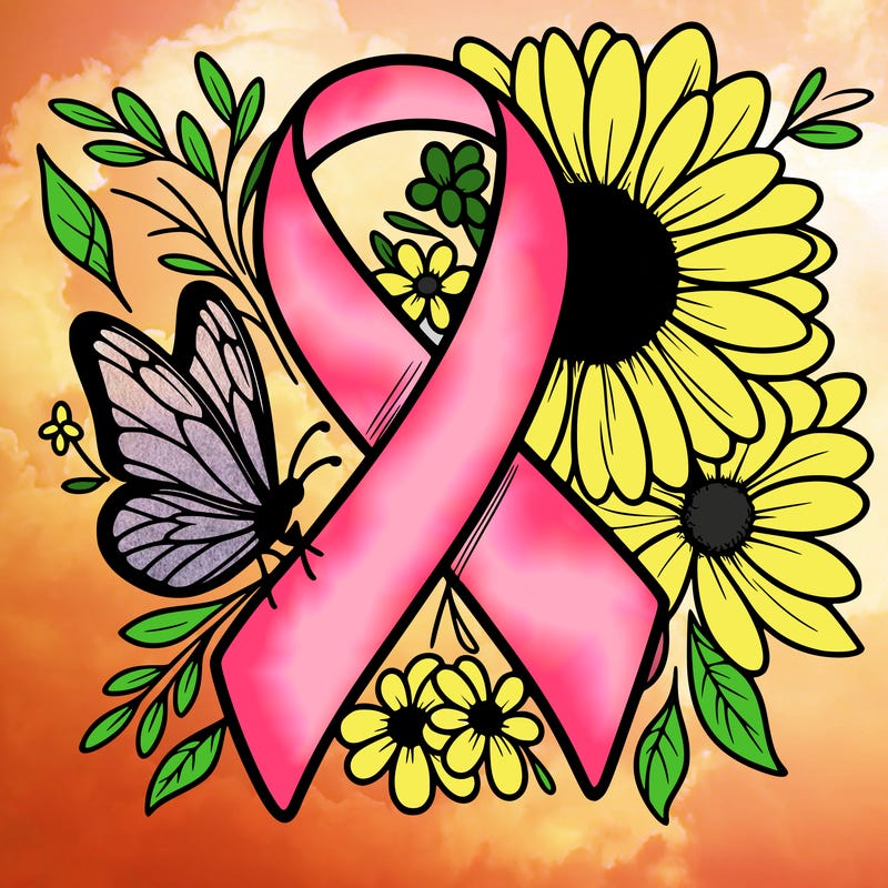 cancer awareness symbol with flowers and butterflies