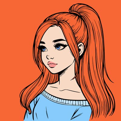 realistic girl with a high ponytail