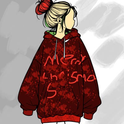 realistic girl with a oversized sweatshirt on and a bun