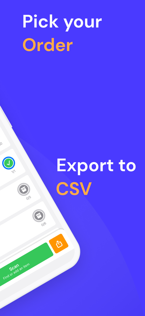 Inventory Manager & Scanner - Naventy App-Oberfläche zur Auftragsentnahme und zum CSV-Datenexport