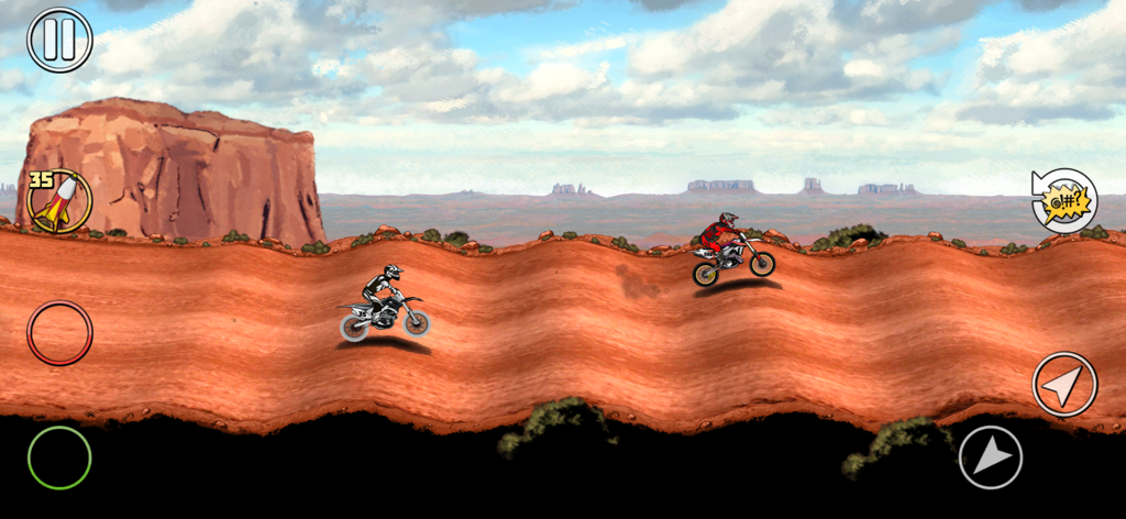 Mad Skills Motocross 2 - Side-scrolling motocross racing on a red dirt desert track with two riders