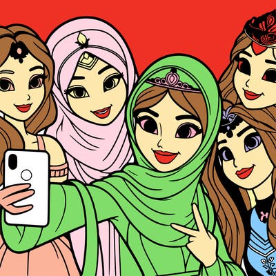 princesses taking a selfie together realistic