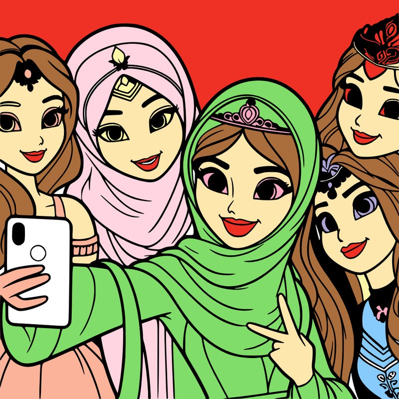 princesses taking a selfie together realistic