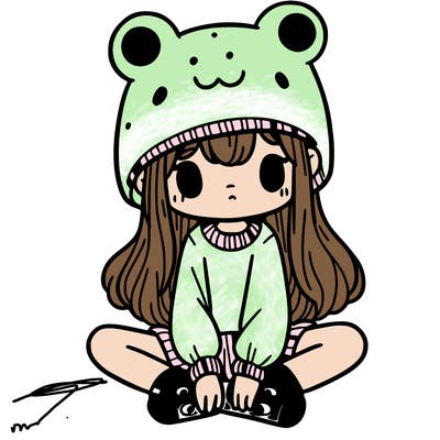 a girl wearing a frog hat and some frog socks