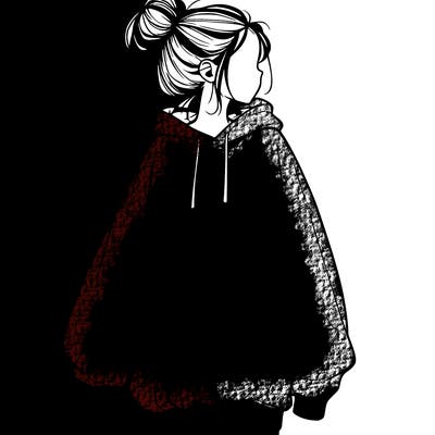 realistic girl with a oversized sweatshirt on and a bun