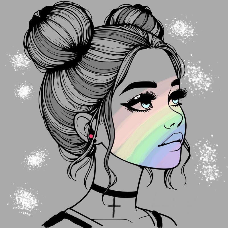 realistic girl with buns on the top of her head